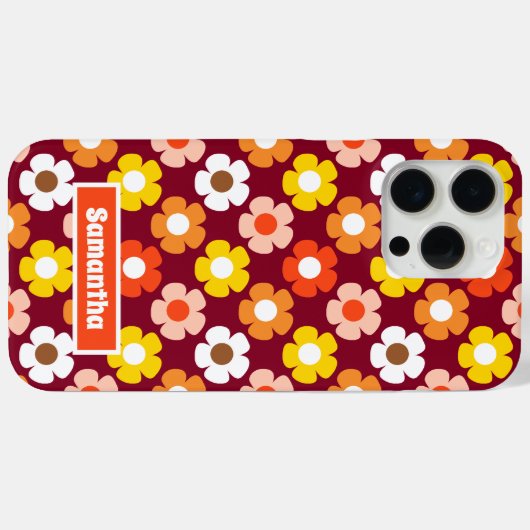 Retro Herfst Herfstbloemen Patroon Bourgogne Case-Mate iPhone Case (Achterkant (horizontaal))