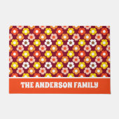 Retro Herfst Herfstbloemen Patroon Bourgogne Deurmat (Voorkant)