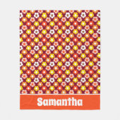 Retro Herfst Herfstbloemen Patroon Bourgogne Fleece Deken (Voorkant)