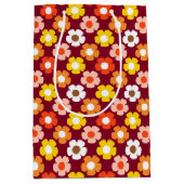 Retro Herfst Herfstbloemen Patroon Bourgogne Medium Cadeauzakje (Voorkant)