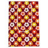 Retro Herfst Herfstbloemen Patroon Bourgogne Medium Cadeauzakje (Achterkant)