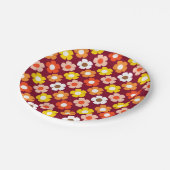 Retro Herfst Herfstbloemen Patroon Bourgogne Papieren Bordje (Gekanteld)