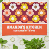 Retro Herfst Herfstbloemen Patroon Bourgogne Theedoek (Gevouwen)