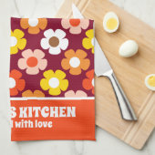 Retro Herfst Herfstbloemen Patroon Bourgogne Theedoek (Quarter Fold)