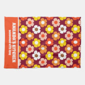 Retro Herfst Herfstbloemen Patroon Bourgogne Theedoek (Horizontaal)