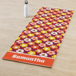 Retro Herfst Herfstbloemen Patroon Bourgogne Yogamat