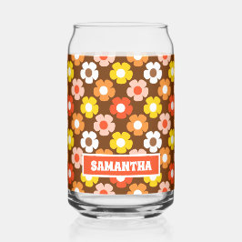 Retro Herfst Herfstbloemen Patroon Bruin Blikvorm Glas