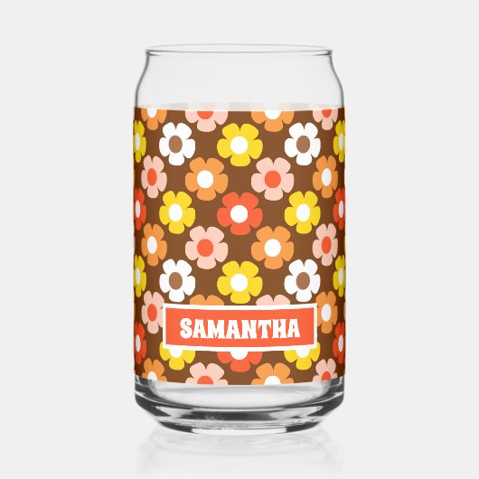 Retro Herfst Herfstbloemen Patroon Bruin Blikvorm Glas (Links)