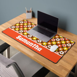 Retro Herfst Herfstbloemen Patroon Bruin Bureaumat