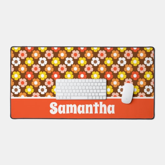 Retro Herfst Herfstbloemen Patroon Bruin Bureaumat (Keyboard & Muis)