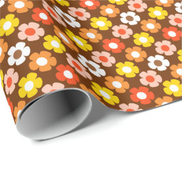 Retro Herfst Herfstbloemen Patroon Bruin Cadeaupapier