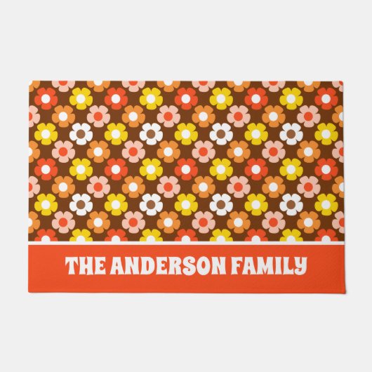 Retro Herfst Herfstbloemen Patroon Bruin Deurmat (Voorkant)