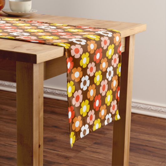 Retro Herfst Herfstbloemen Patroon Bruin Korte Tafelloper (Voorbeeld)