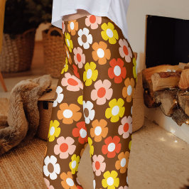 Retro Herfst Herfstbloemen Patroon Bruin Leggings