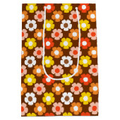 Retro Herfst Herfstbloemen Patroon Bruin Medium Cadeauzakje (Achterkant)