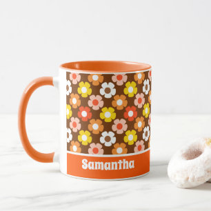 Retro Herfst Herfstbloemen Patroon Bruin Mok