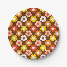 Retro Herfst Herfstbloemen Patroon Bruin Papieren Bordje