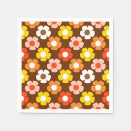 Retro Herfst Herfstbloemen Patroon Bruin Servet