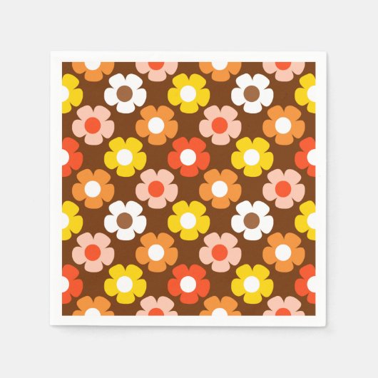 Retro Herfst Herfstbloemen Patroon Bruin Servet (Voorkant)