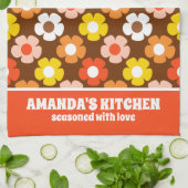 Retro Herfst Herfstbloemen Patroon Bruin Theedoek (Gevouwen)