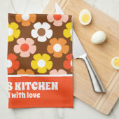 Retro Herfst Herfstbloemen Patroon Bruin Theedoek (Quarter Fold)