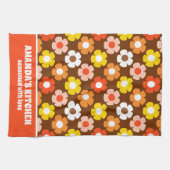 Retro Herfst Herfstbloemen Patroon Bruin Theedoek (Horizontaal)