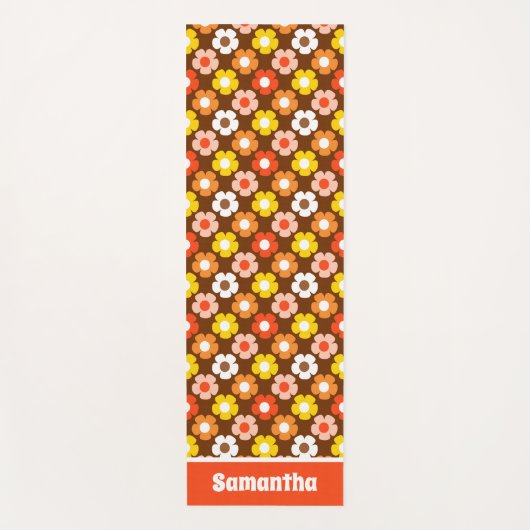 Retro Herfst Herfstbloemen Patroon Bruin Yogamat (Voorkant)