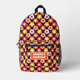 Retro Herfst Herfstbloemen Patroon Paarse Bedrukte Rugzak