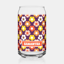 Retro Herfst Herfstbloemen Patroon Paarse Blikvorm Glas