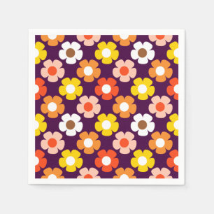 Retro Herfst Herfstbloemen Patroon Paarse Servet