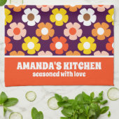 Retro Herfst Herfstbloemen Patroon Paarse Theedoek (Gevouwen)