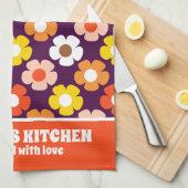 Retro Herfst Herfstbloemen Patroon Paarse Theedoek (Quarter Fold)