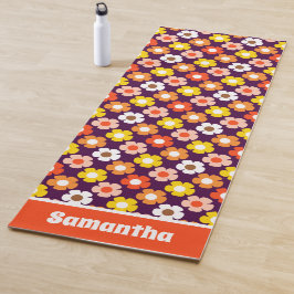 Retro Herfst Herfstbloemen Patroon Paarse Yogamat