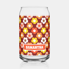 Retro Herfst Herfstbloemen Patroon Rood Blikvorm Glas