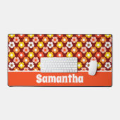 Retro Herfst Herfstbloemen Patroon Rood Bureaumat (Keyboard & Muis)