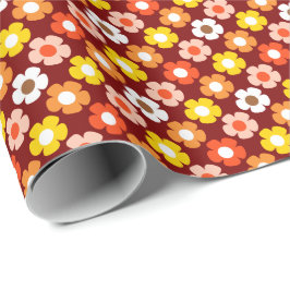 Retro Herfst Herfstbloemen Patroon Rood Cadeaupapier
