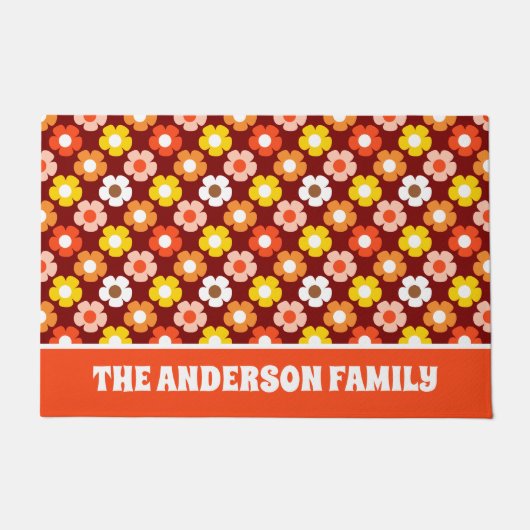 Retro Herfst Herfstbloemen Patroon Rood Deurmat (Voorkant)