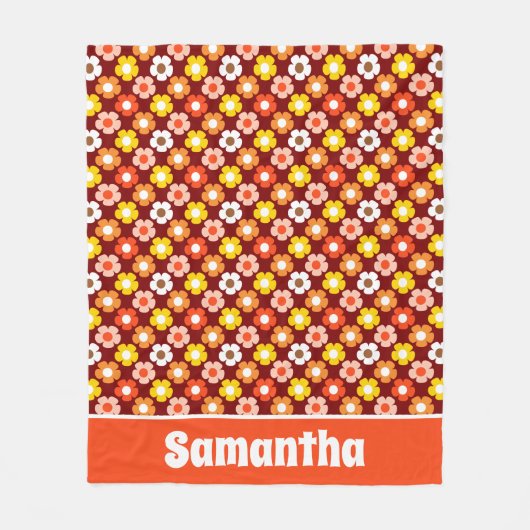 Retro Herfst Herfstbloemen Patroon Rood Fleece Deken (Voorkant)