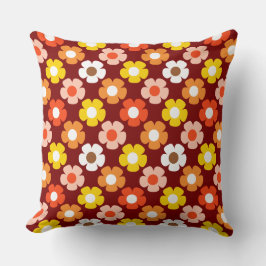 Retro Herfst Herfstbloemen Patroon Rood Kussen