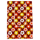 Retro Herfst Herfstbloemen Patroon Rood Medium Cadeauzakje (Achterkant)