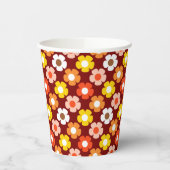 Retro Herfst Herfstbloemen Patroon Rood Papieren Bekers (Links)