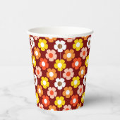 Retro Herfst Herfstbloemen Patroon Rood Papieren Bekers (Rechts)