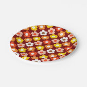 Retro Herfst Herfstbloemen Patroon Rood Papieren Bordje (Gekanteld)