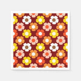 Retro Herfst Herfstbloemen Patroon Rood Servet