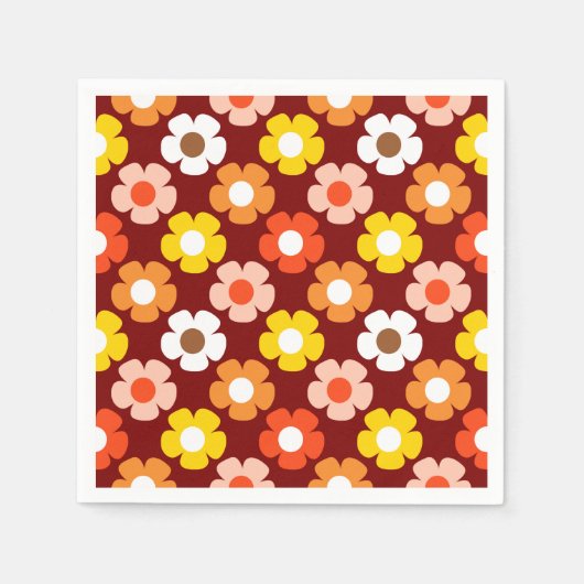 Retro Herfst Herfstbloemen Patroon Rood Servet (Voorkant)