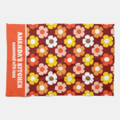 Retro Herfst Herfstbloemen Patroon Rood Theedoek (Horizontaal)