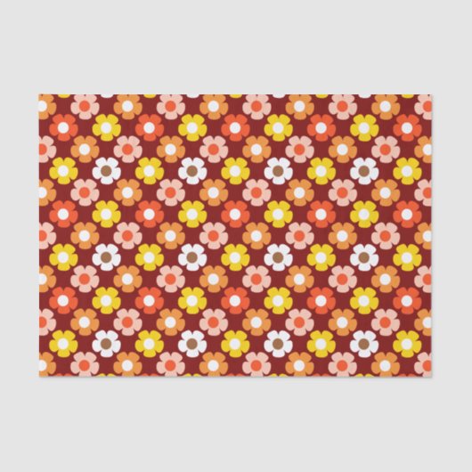 Retro Herfst Herfstbloemen Patroon Rood Tissuepapier (Voorkant)