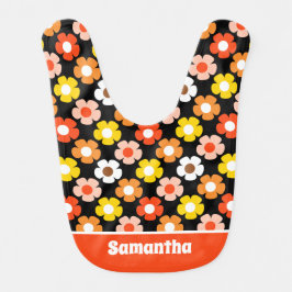 Retro Herfst Herfstbloemen Patroon Zwart Baby Slabbetje