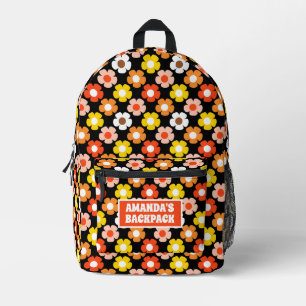 Retro Herfst Herfstbloemen Patroon Zwart Bedrukte Rugzak