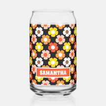 Retro Herfst Herfstbloemen Patroon Zwart